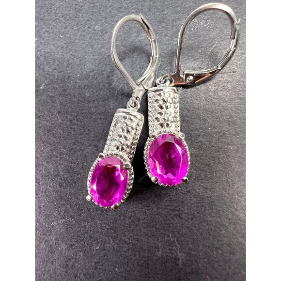 NEW Orchid quartz dangle lever back earrings in stainless steel - Picture 5 of 11